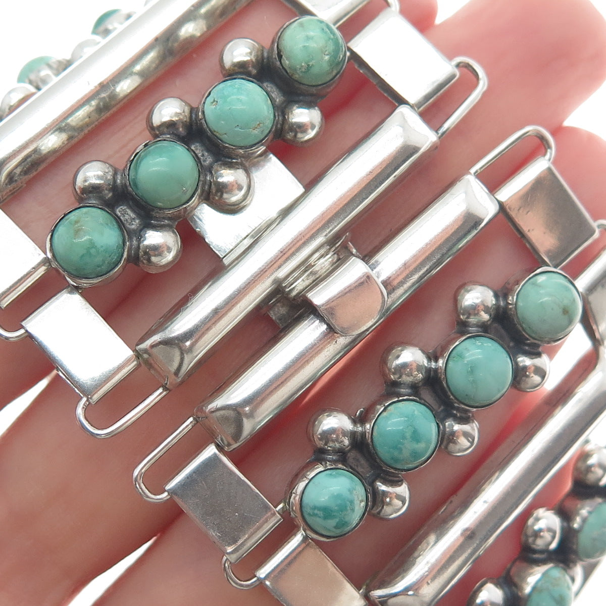 925 Sterling Vintage Mexico Royston Turquoise Snake Eye Heavy Bracelet 7.5"