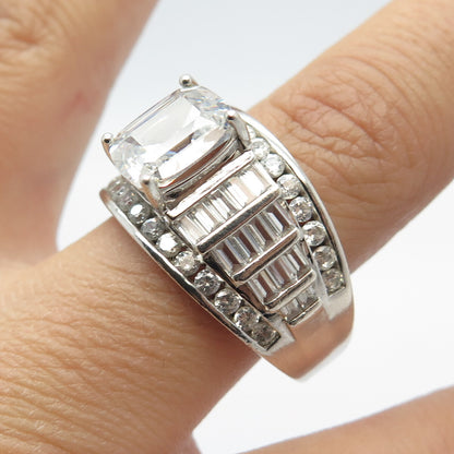 925 Sterling Silver C Z Wide Ring Size 11.25