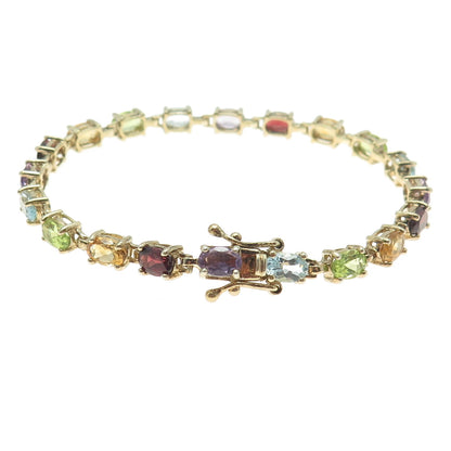 925 Sterling Gold Plated Real Topaz Amethyst Peridot Citrine Garnet Bracelet 7"