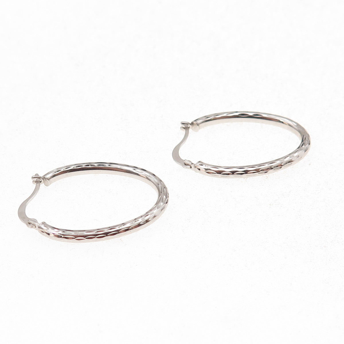 14K White Gold Vintage Israel Oval Hoop Earrings