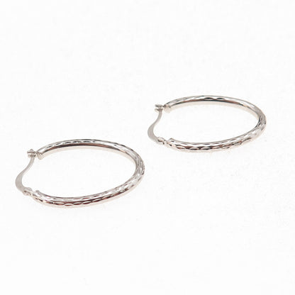 14K White Gold Vintage Israel Oval Hoop Earrings