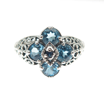 CNA PRANDA 925 Sterling Silver Vintage Real Sapphire & Topaz Flower Ring Size 10