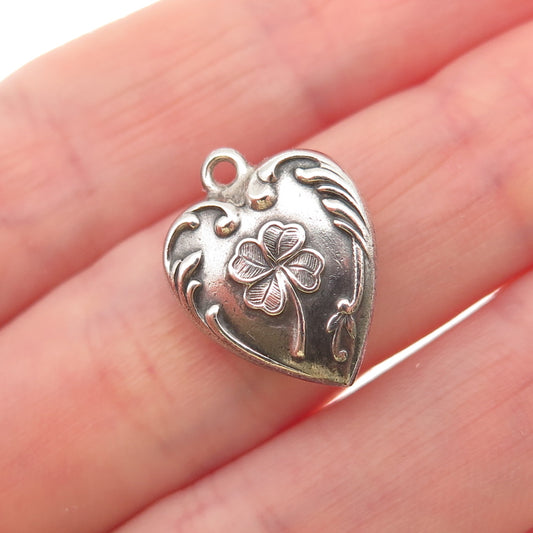 925 Sterling Antique Art Deco Engraved Clover Heart Chatelaine Mini Pendant