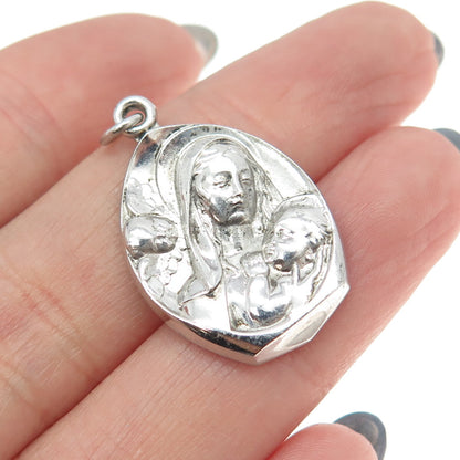THE THOMAE CO. 925 Sterling Silver Antique Art Deco St. Mary Baby Jesus Pendant