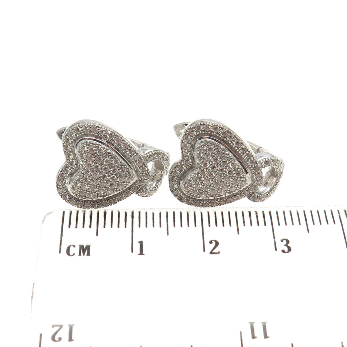 925 Sterling Silver Pave C Z Heart Earrings