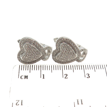 925 Sterling Silver Pave C Z Heart Earrings