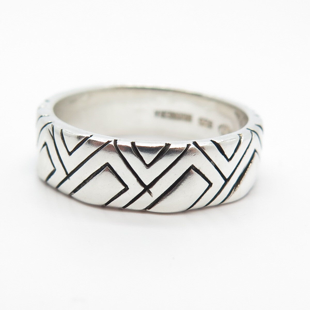 925 Sterling Silver Vintage Geometric Band Ring Size 10.25