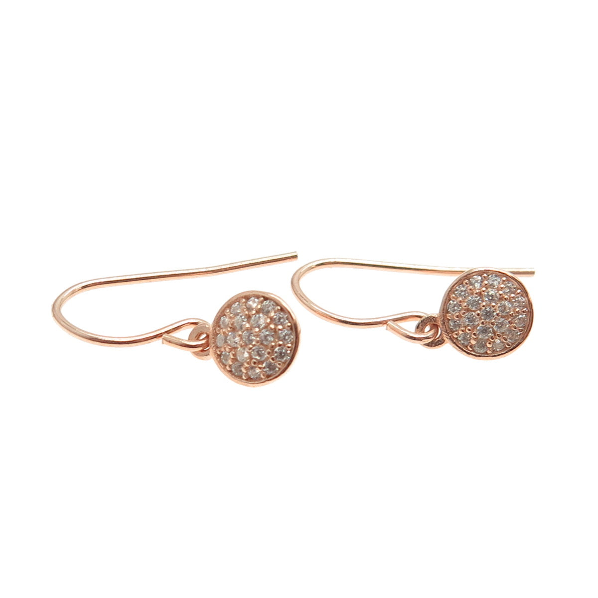 925 Sterling Silver Rose Gold Plated Round-Cut C Z Dangling Earrings