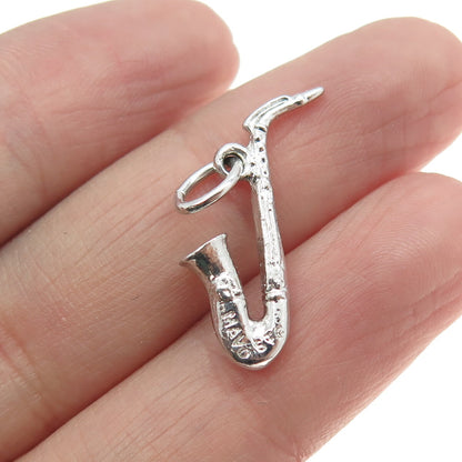 MAVO 925 Sterling Silver Antique Art Deco Saxophone Minimalist Charm Pendant