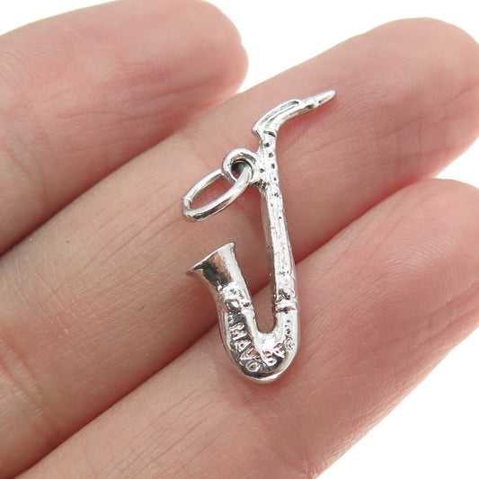 MAVO 925 Sterling Silver Antique Art Deco Saxophone Minimalist Charm Pendant