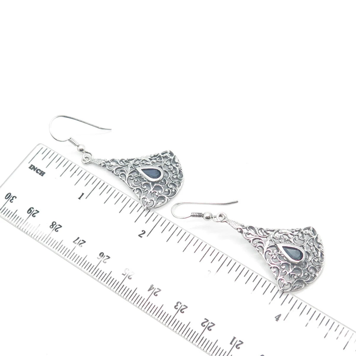 925 Sterling Silver Vintage C Z Ornate Earrings