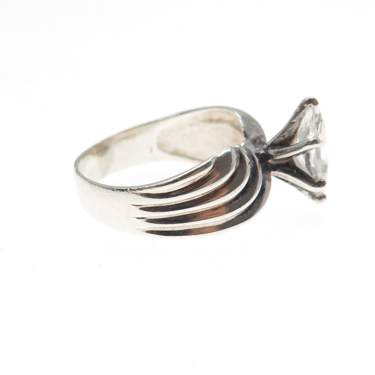 925 Sterling Silver Vintage Marquise-Cut C Z Modernist Oxidized Ring Size 10