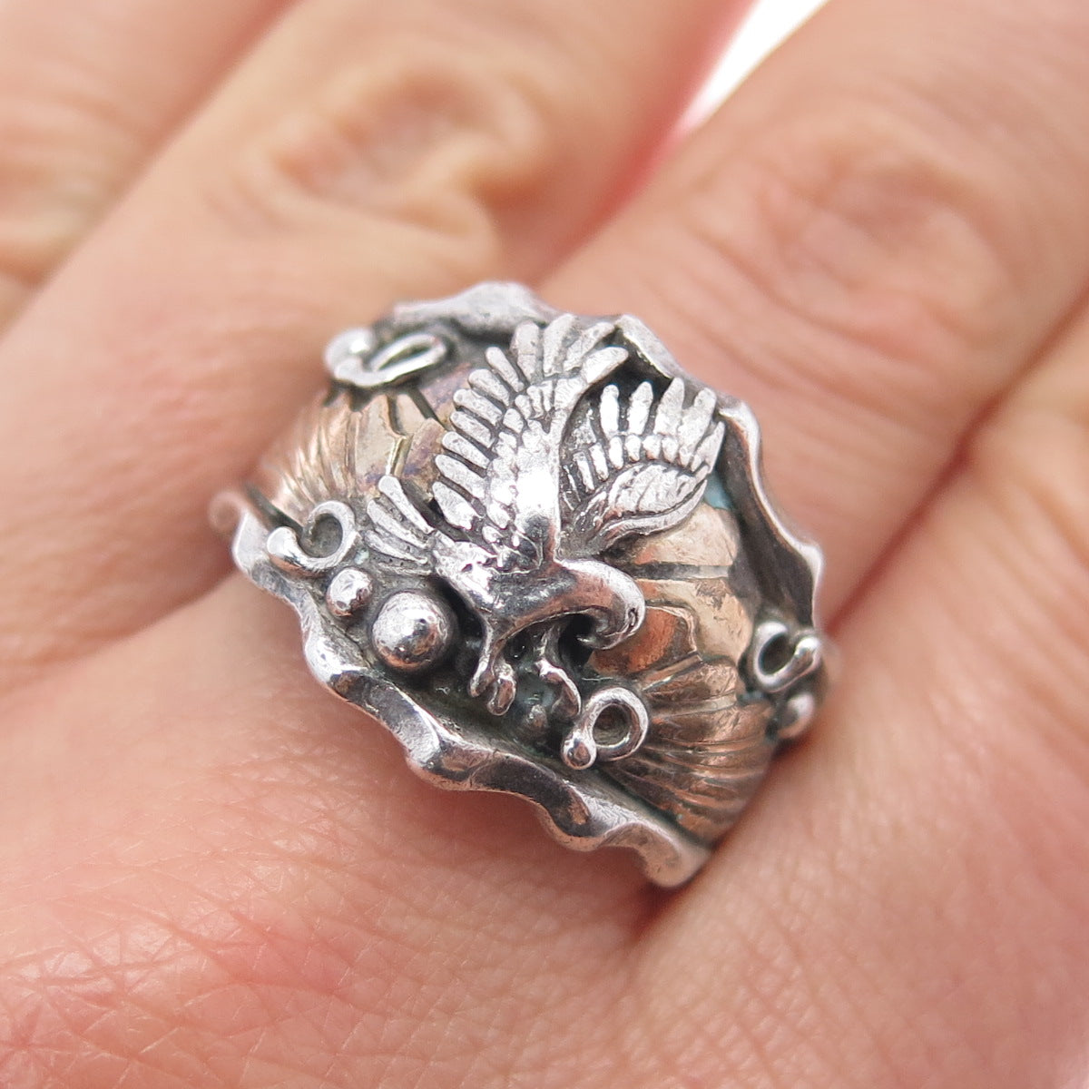 Jack Bly Kewa Old Pawn 925 Sterling Silver 2-Tone Vintage Eagle Ring Size 11.25