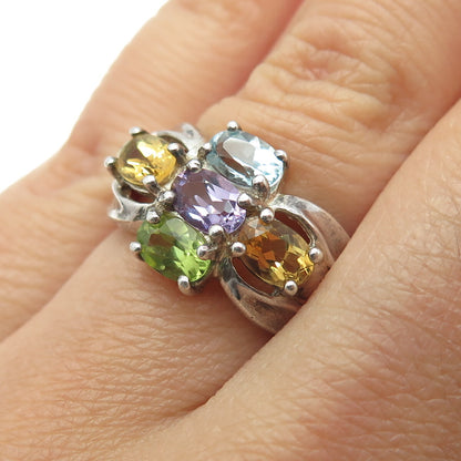 925 Sterling Silver Vintage Real Topaz Amethyst Citrine & Peridot Ring Size 6.25
