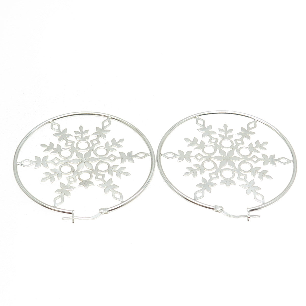 925 Sterling Silver Snowflake Hoop Earrings