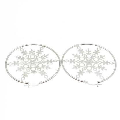 925 Sterling Silver Snowflake Hoop Earrings