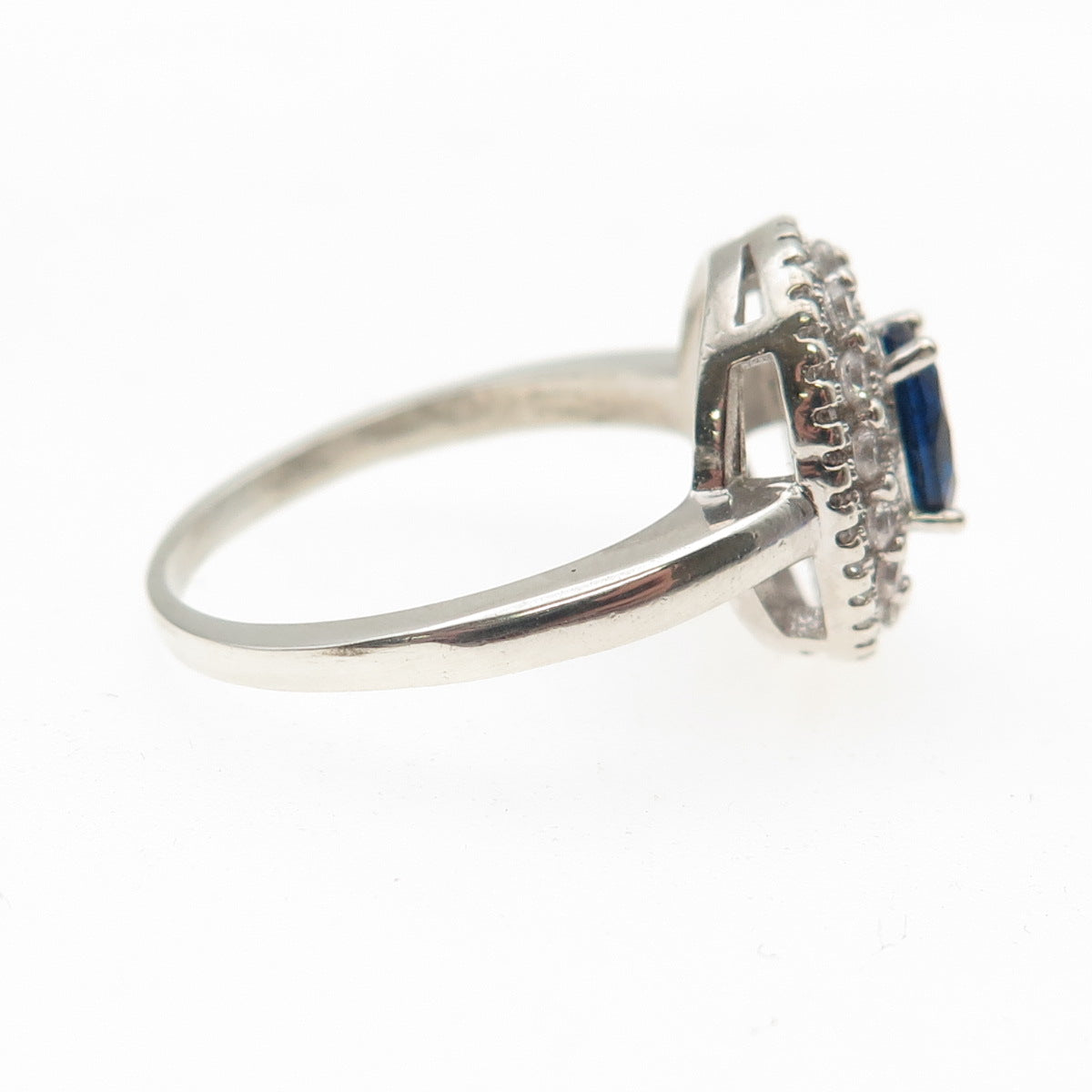 925 Sterling Silver Oval-Cut Blue & Round-Cut White C Z Ring Size 9.25