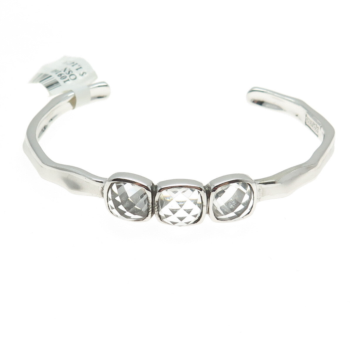 CHARLES GARNIER 925 Sterling Silver Real Clear Quartz Adjustable Bracelet 6.75"