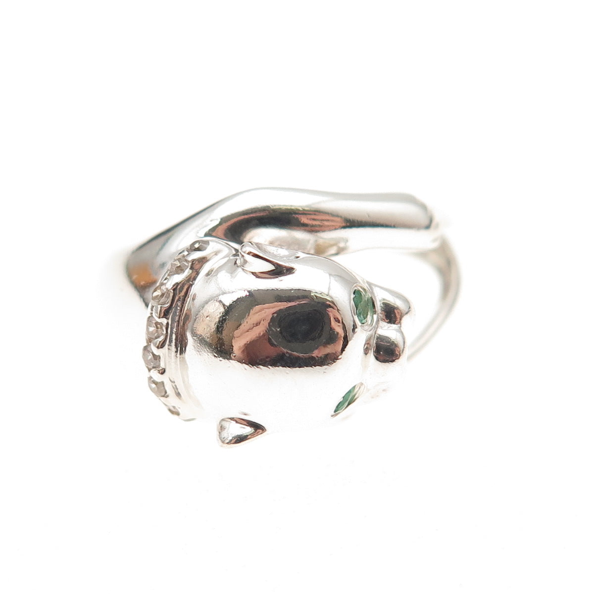 Nevada 925 Sterling Silver Vintage Real Emerald & C Z Panther Ring Size 8.25