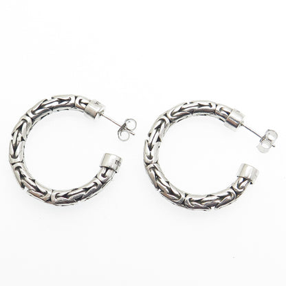 BA SUARTI 925 Sterling Silver Vintage Byzantine Link Oxidized Hoop Earrings