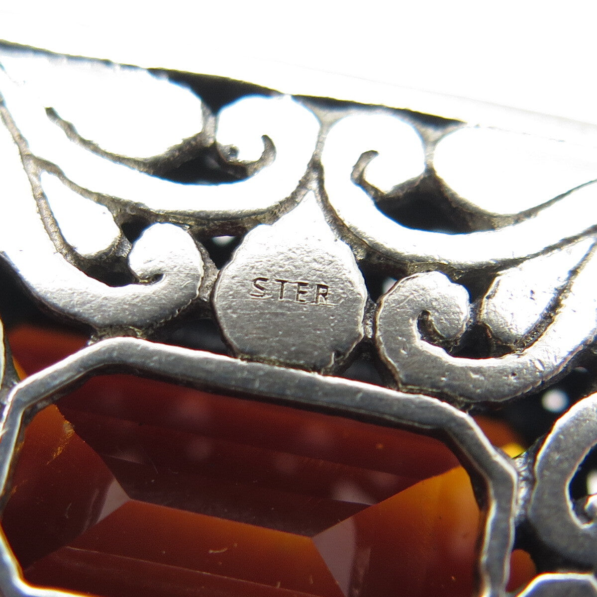 925 Sterling Silver Vintage Real Emerald-Cut Citrine Ornate Centerpiece Pendant