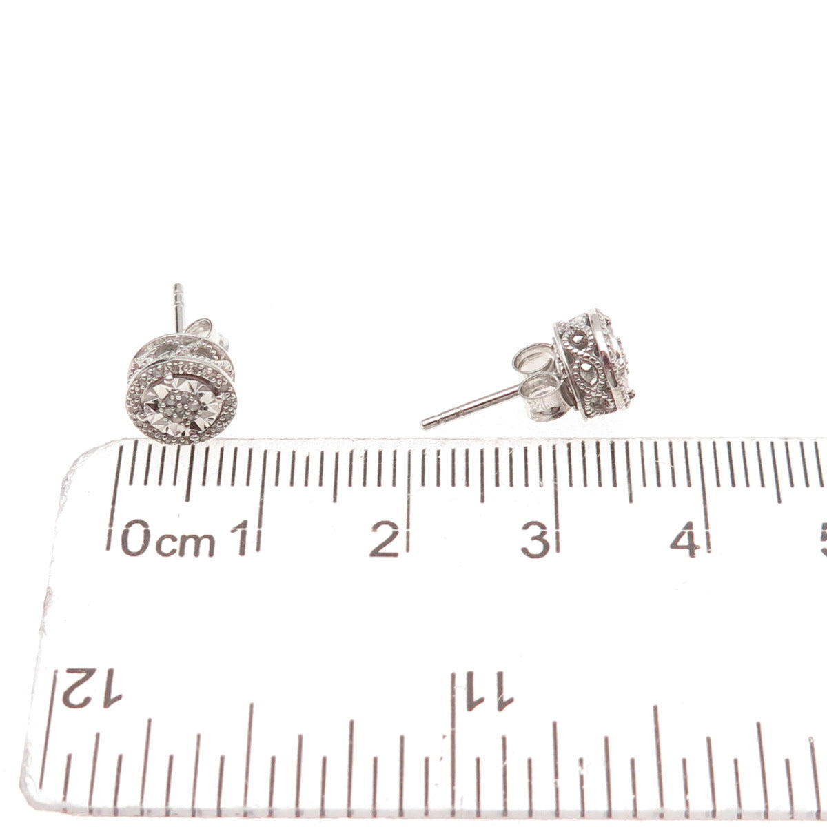 925 Sterling Silver Real Round-Cut Diamond Stud Earrings