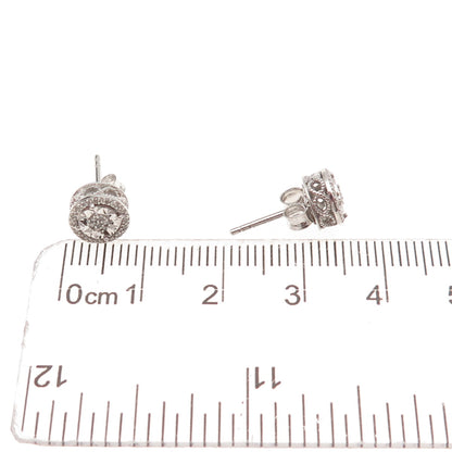 925 Sterling Silver Real Round-Cut Diamond Stud Earrings