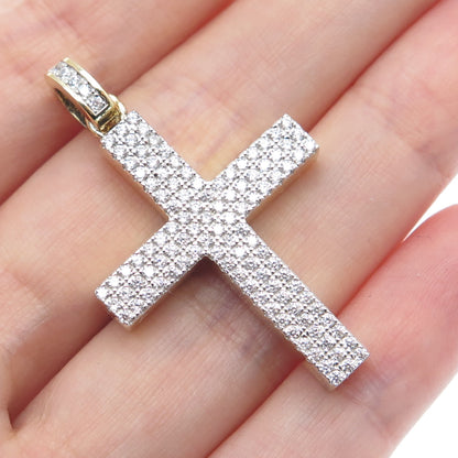925 Sterling Silver Gold Plated Round-Cut C Z Cross Pendant
