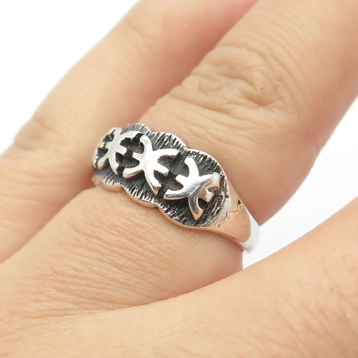 925 Sterling Silver Vintage Chinese Character Adjustable Ring Size 5.75