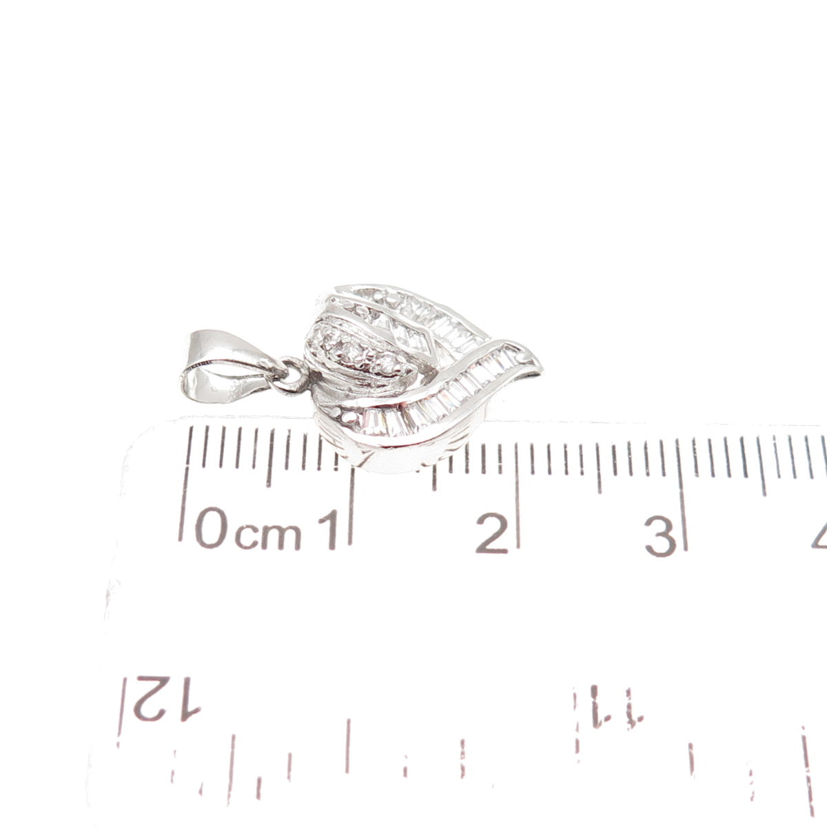 925 Sterling Silver Round & Tapered Baguette-Cut C Z Heart Mini Charm Pendant