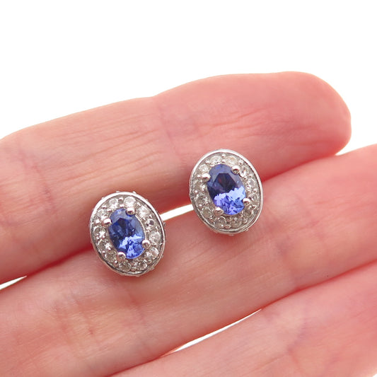Chuck Clemency 925 Sterling Silver Real Tanzanite & White Topaz Stud Earrings