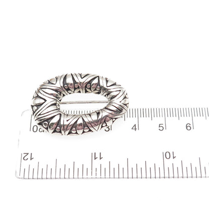 925 Sterling Silver Vintage Modernist Floral Oxidized Pin Brooch
