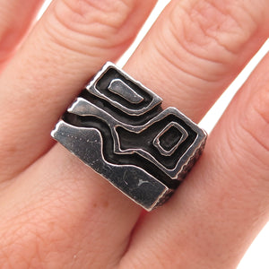 925 Sterling Silver Vintage Modernist Oxidized Ring Size 10.25