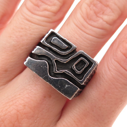 925 Sterling Silver Vintage Modernist Oxidized Ring Size 10.25