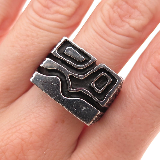 925 Sterling Silver Vintage Modernist Oxidized Ring Size 10.25
