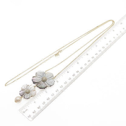 Cristina Sabatini Sterling Silver GP Pearl Abalone Shell C Z Floral Necklace 34"
