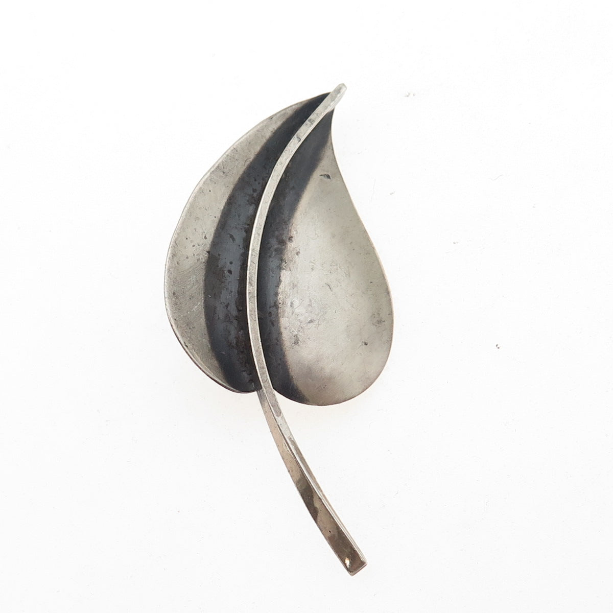 925 Sterling Silver Vintage Modernist Floral Leaf Oxidized Pin Brooch