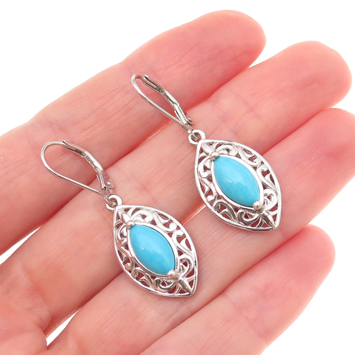 Chuck Clemency Sterling Silver Real Sleeping Beauty Turquoise Floral Earrings