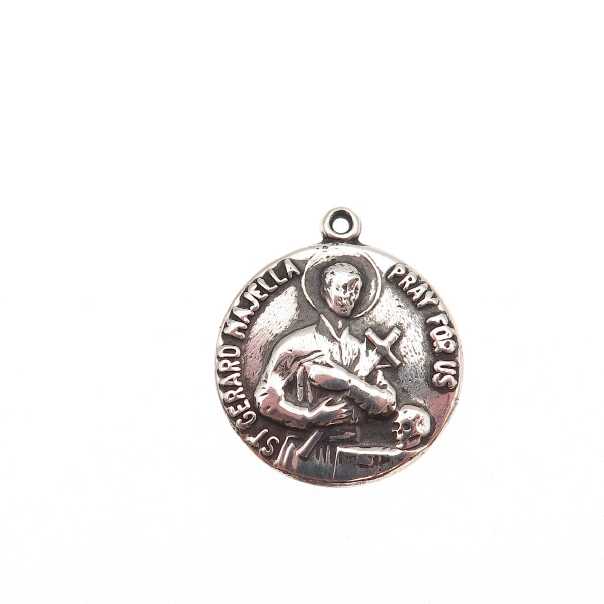 925 Sterling Silver Antique Art Deco St. Gerard Oxidized Mini Charm Pendant