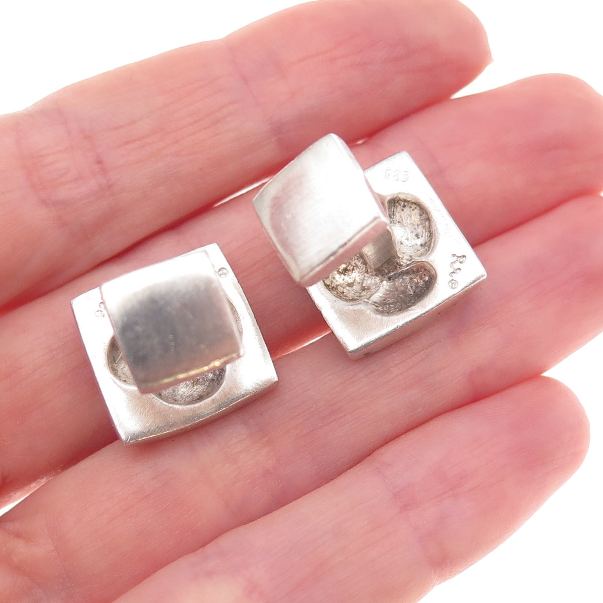 Robin Rotenier 925 Sterling Silver Vintage Real Lapis Modernist Square Cufflinks