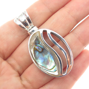 925 Sterling Silver Vintage Real Abalone Shell Modernist Charm Pendant