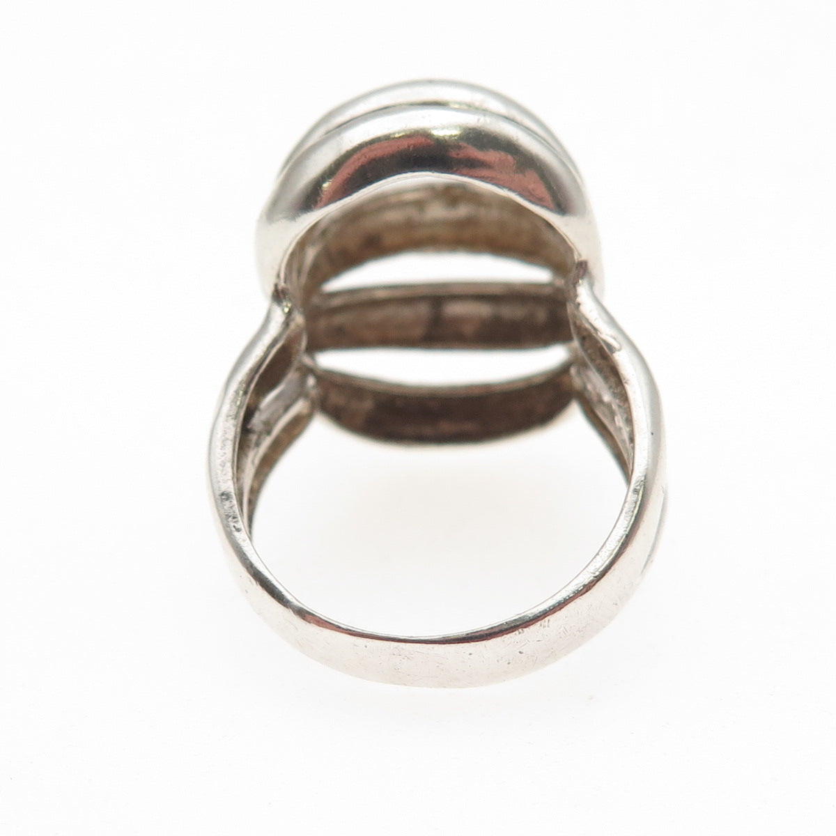 925 Sterling Silver Vintage Modernist Ribbed Dome Oxidized Ring Size 7
