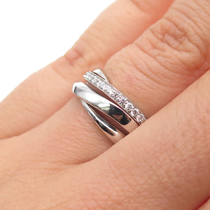925 Sterling Silver Round-Cut C Z Crisscross Ring Size 6.5