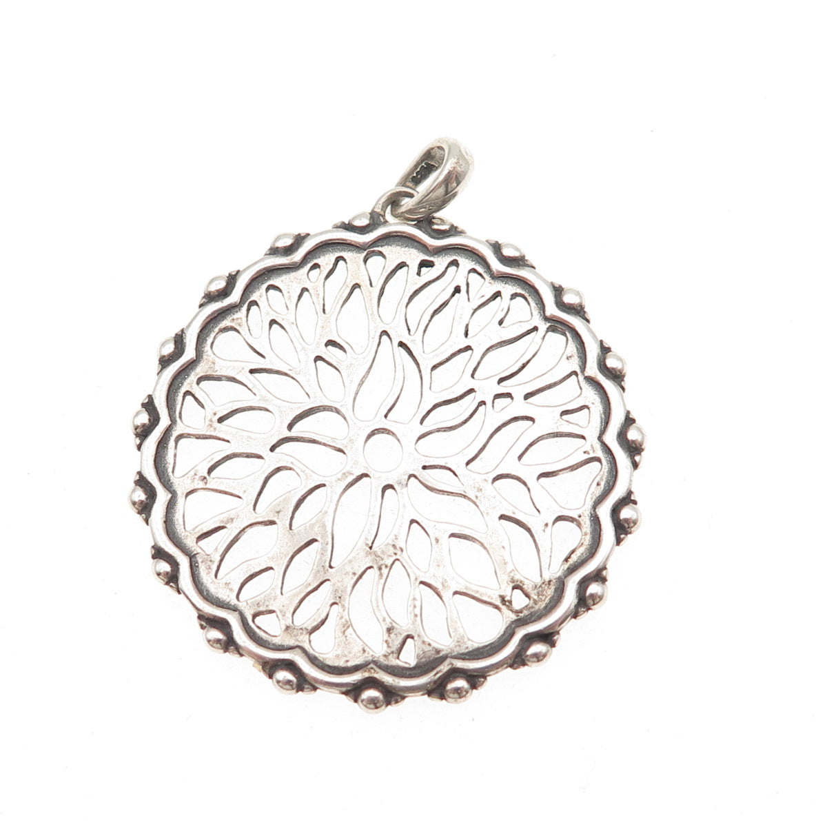 925 Sterling Silver Vintage Floral Oxidized Pendant