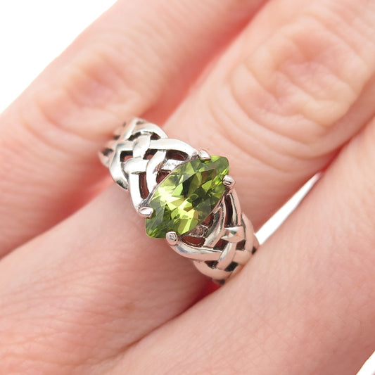 CNA Pranda 925 Sterling Silver Vintage Real Peridot Woven Oxidized Ring Size 6