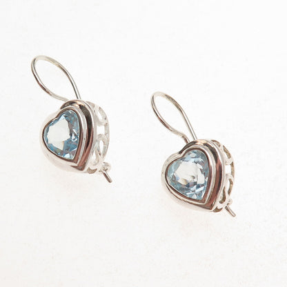 925 Sterling Silver Vintage Real Blue Topaz Heart Earrings