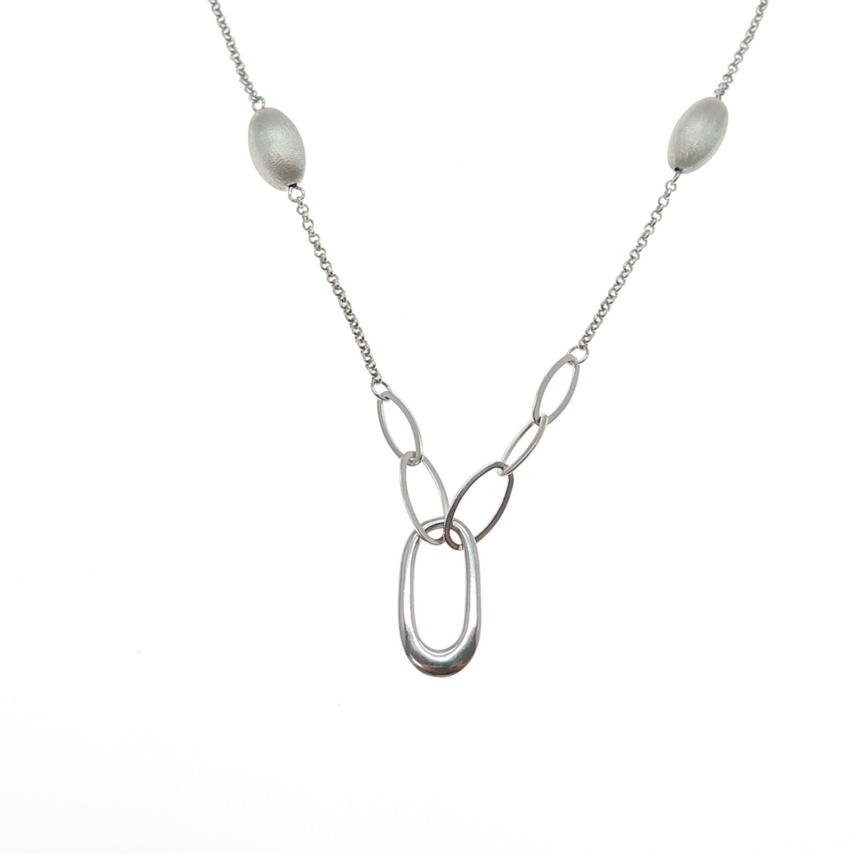 925 Sterling Silver Oval Beads By The Yard Cable Chain Necklace 32"