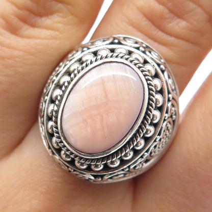 SUARTI BALI Sterling Silver Vintage Real MOP Granulated Oxidized Ring Size 10.25
