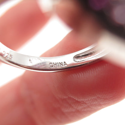 925 Sterling Silver Lab-Created Pink Sapphire & Ruby Teardrop Ring Size 8