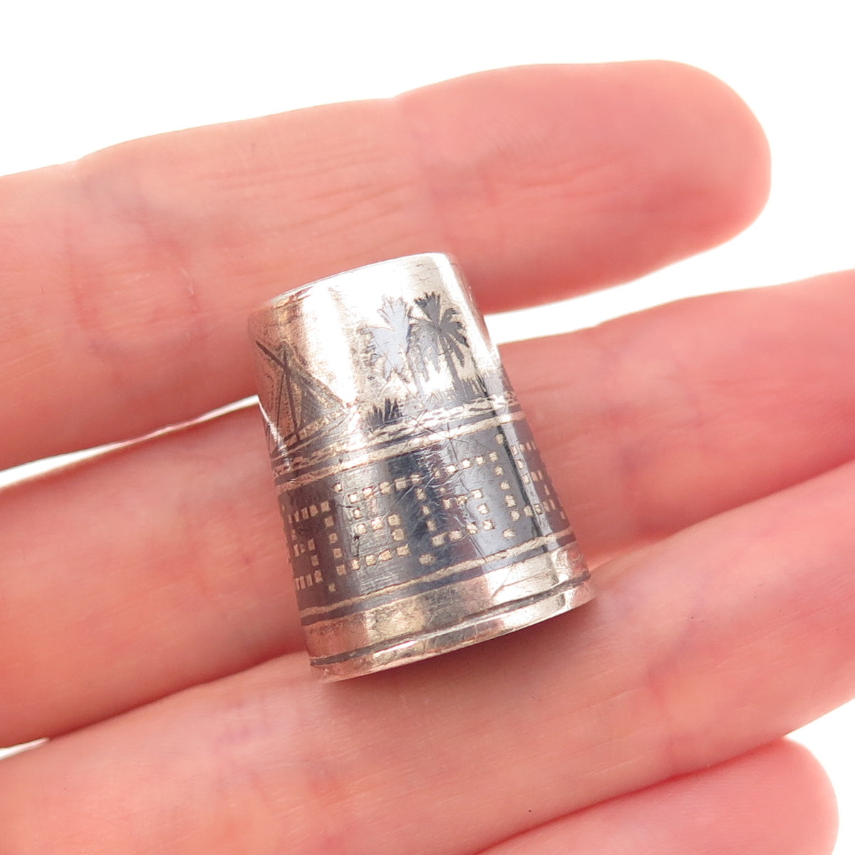 925 Sterling Silver Antique Art Deco Niello Oxidized Sewing Thimble